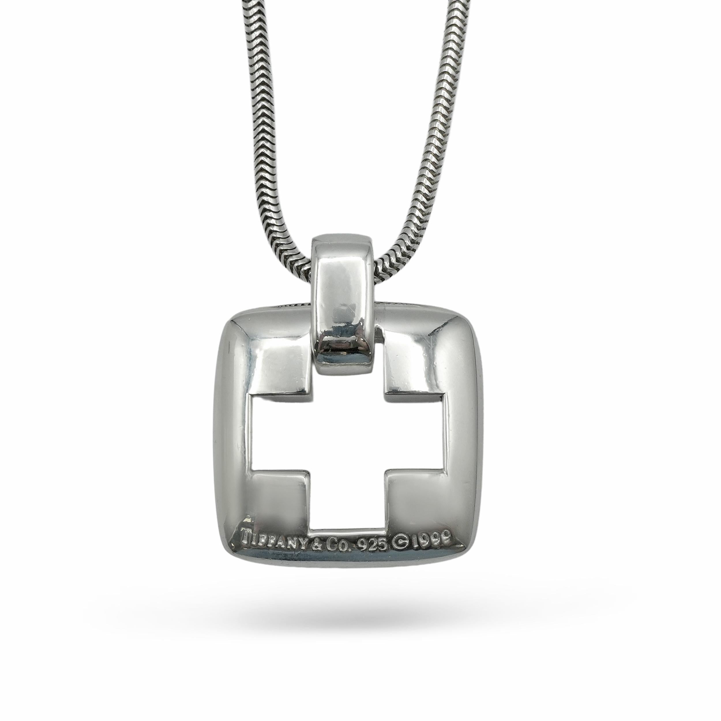 1999 Tiffany & Co. Sterling Silver Cutout Cross Pendant Necklace