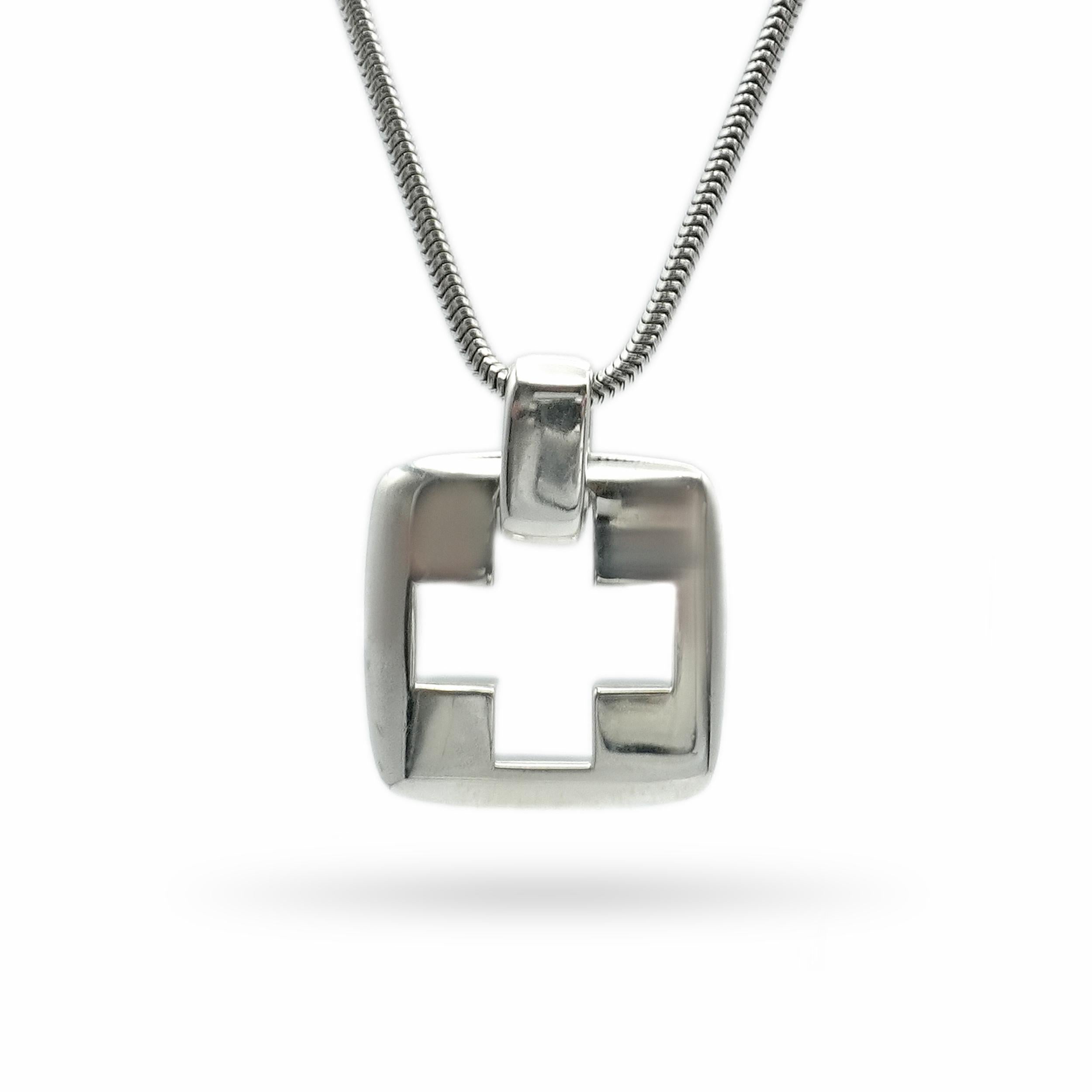 1999 Tiffany & Co. Sterling Silver Cutout Cross Pendant Necklace