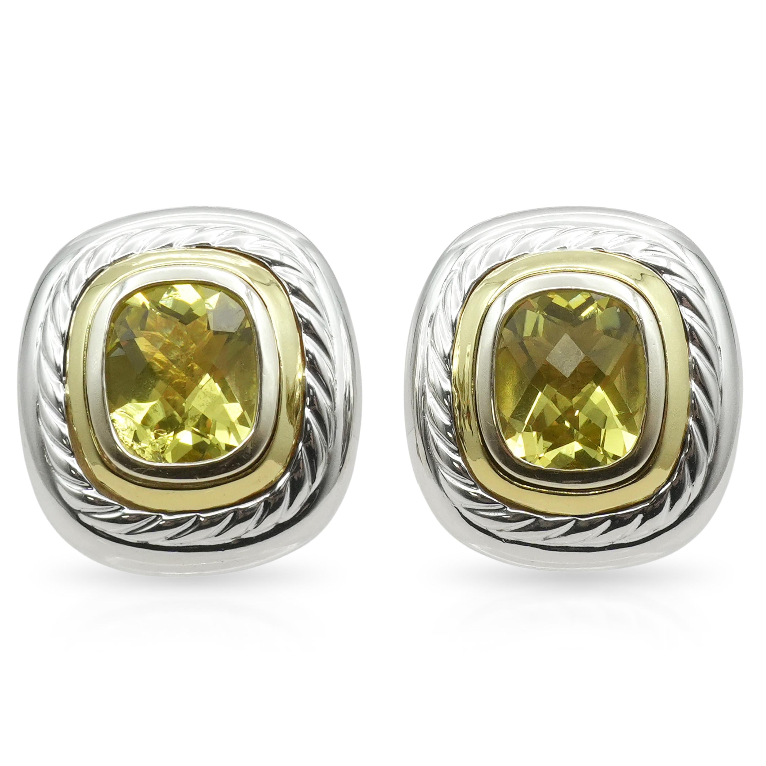 David Yurman Sterling Silver 14K Gold Lemon Citrine Clip-On Earrings