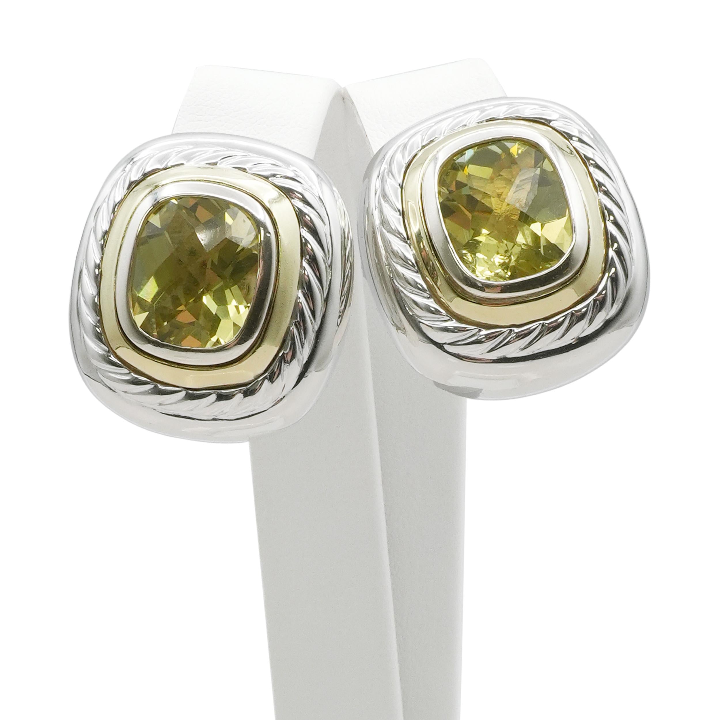 David Yurman Sterling Silver 14K Gold Lemon Citrine Clip-On Earrings