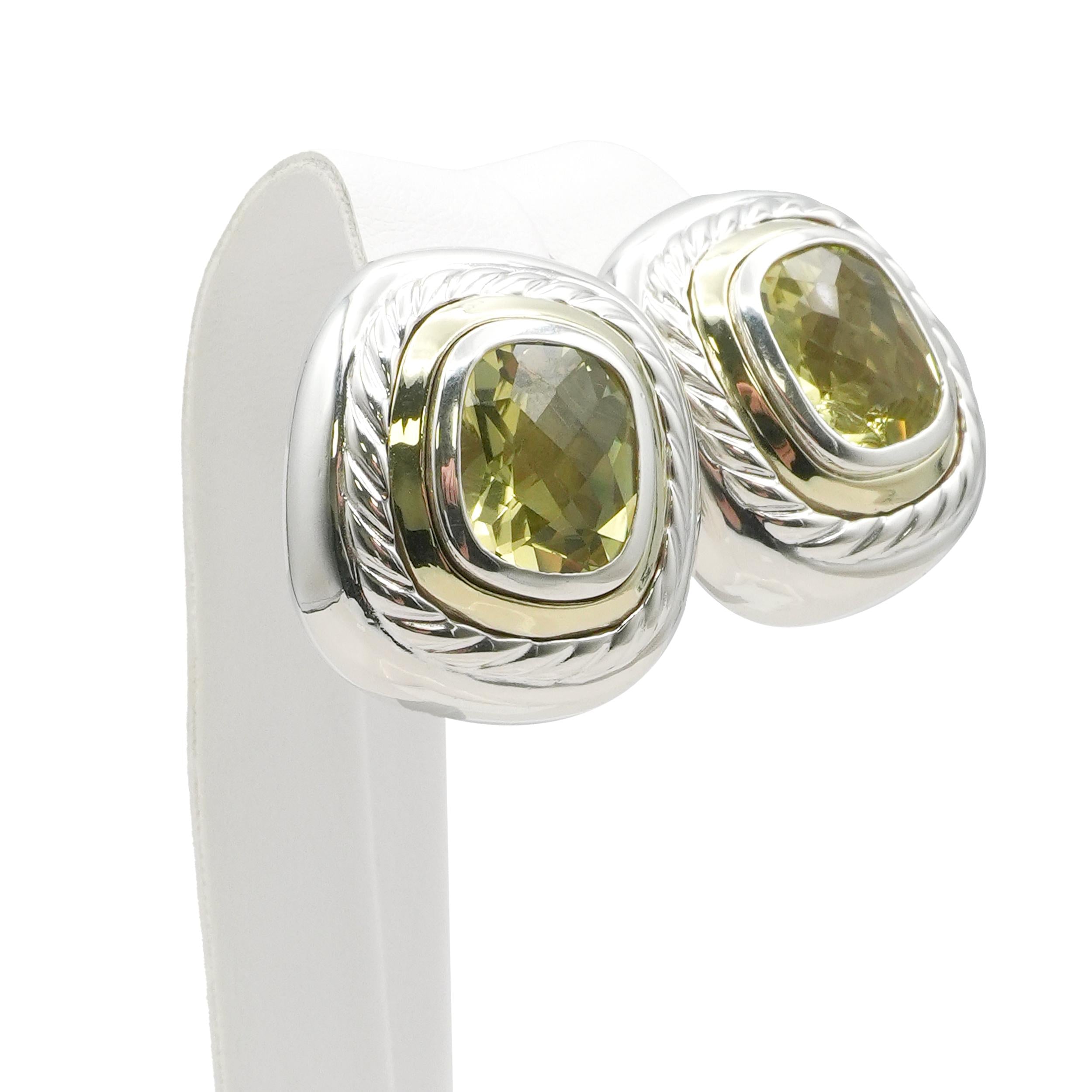 David Yurman Sterling Silver 14K Gold Lemon Citrine Clip-On Earrings