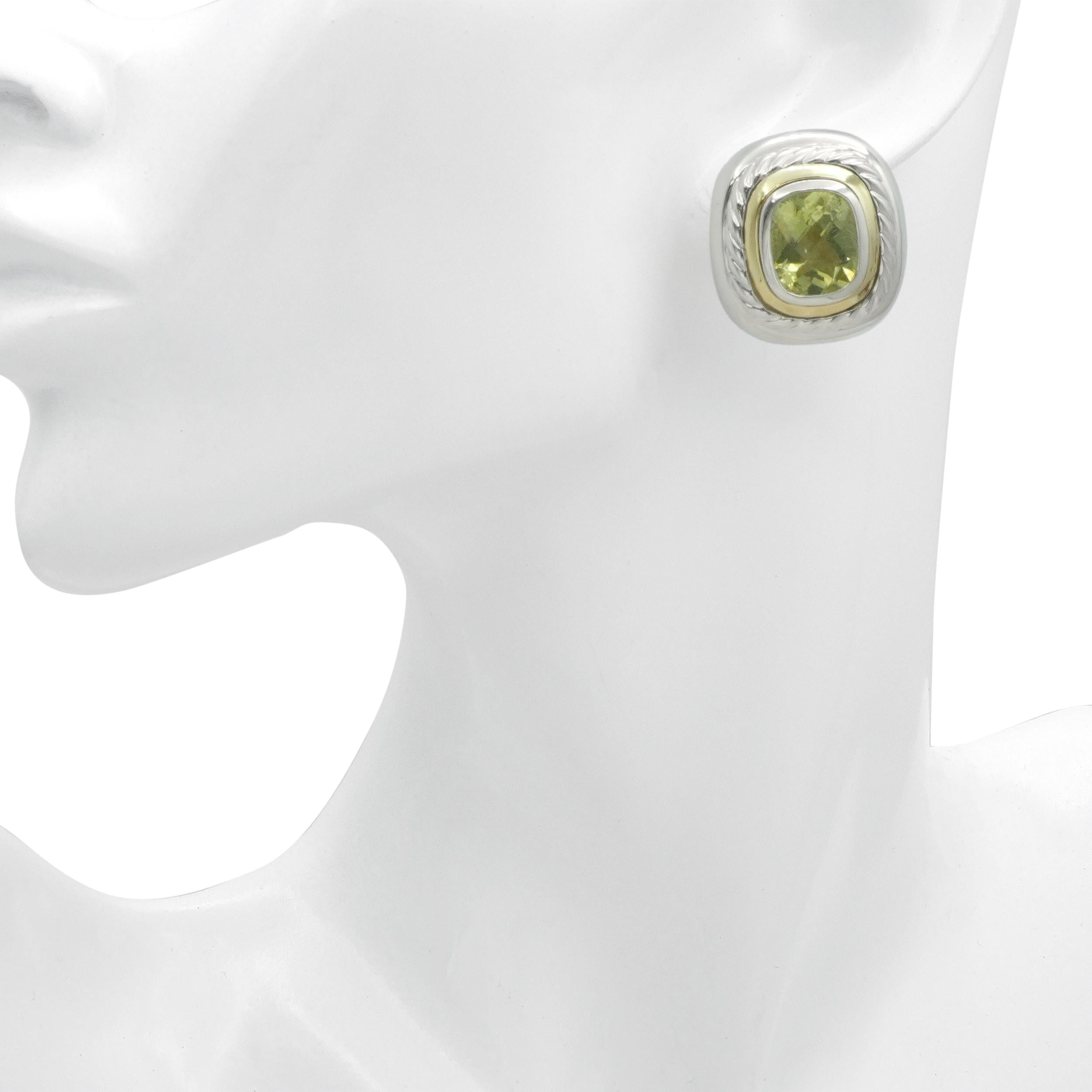 David Yurman Sterling Silver 14K Gold Lemon Citrine Clip-On Earrings