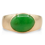 Yellow Gold Green Jade Cabochon Ring