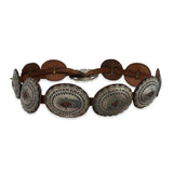 Southwestern Sterling Silver Stamped Scalloped Leather Concho Belt