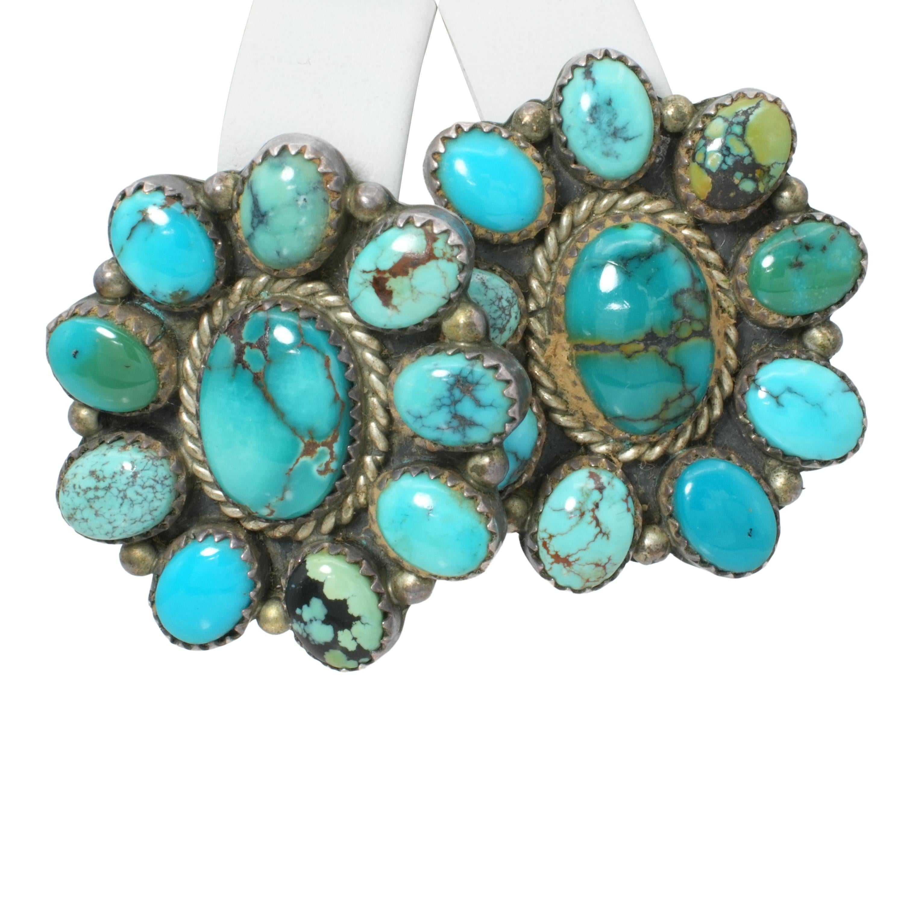 B. Yazzie Navajo Sterling Silver Turquoise Cluster Earrings