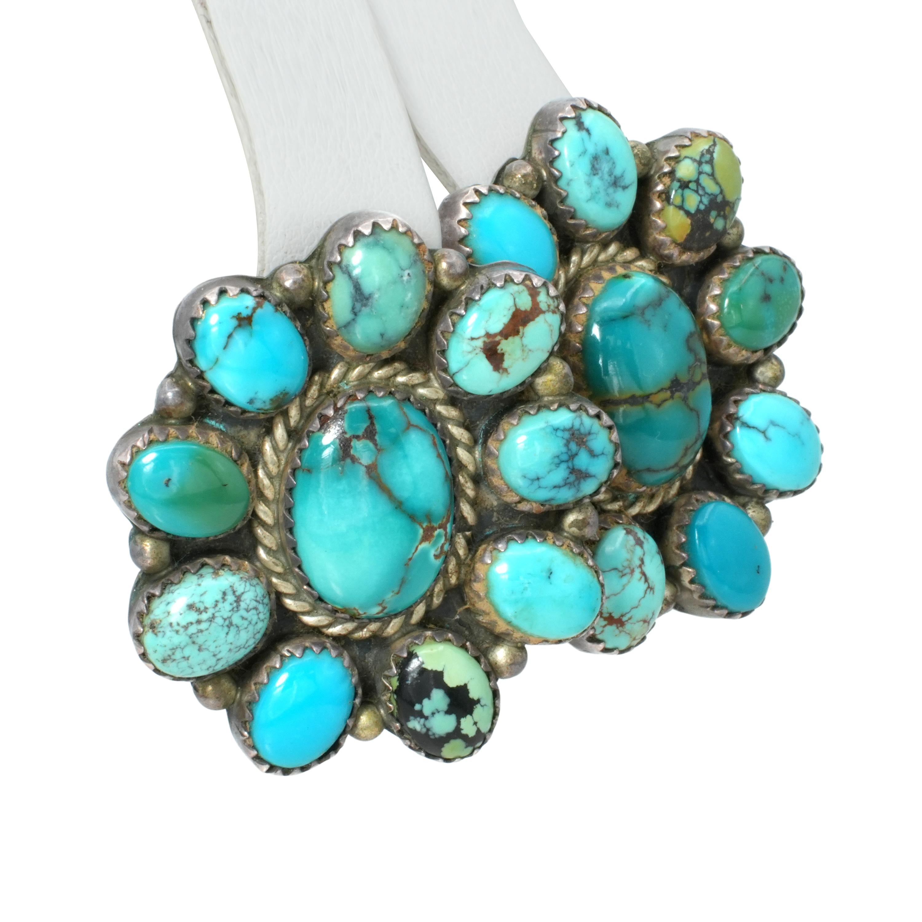 B. Yazzie Navajo Sterling Silver Turquoise Cluster Earrings