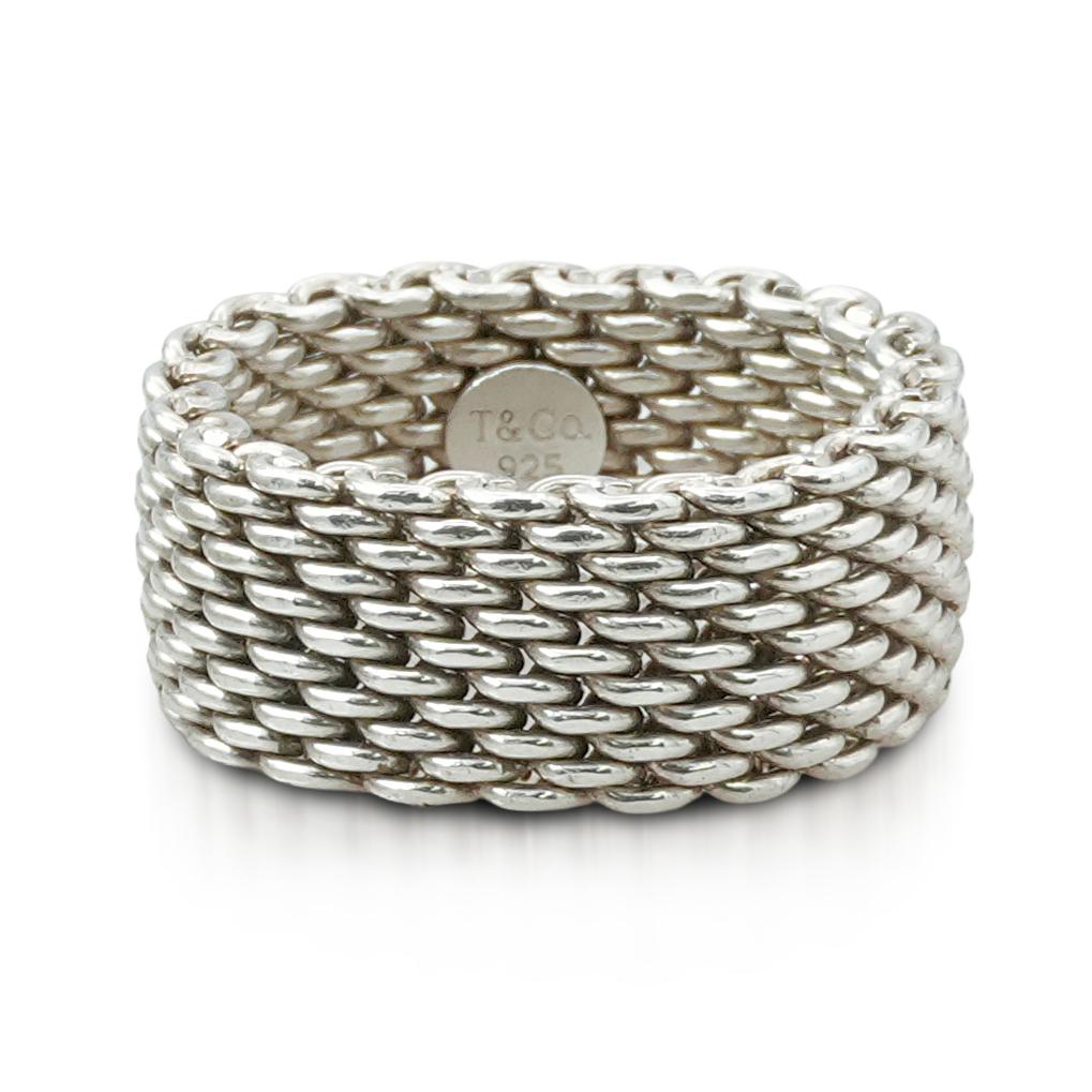 Tiffany & Co. Sterling Silver Somerset Mesh Bangle Bracelet and Ring Set