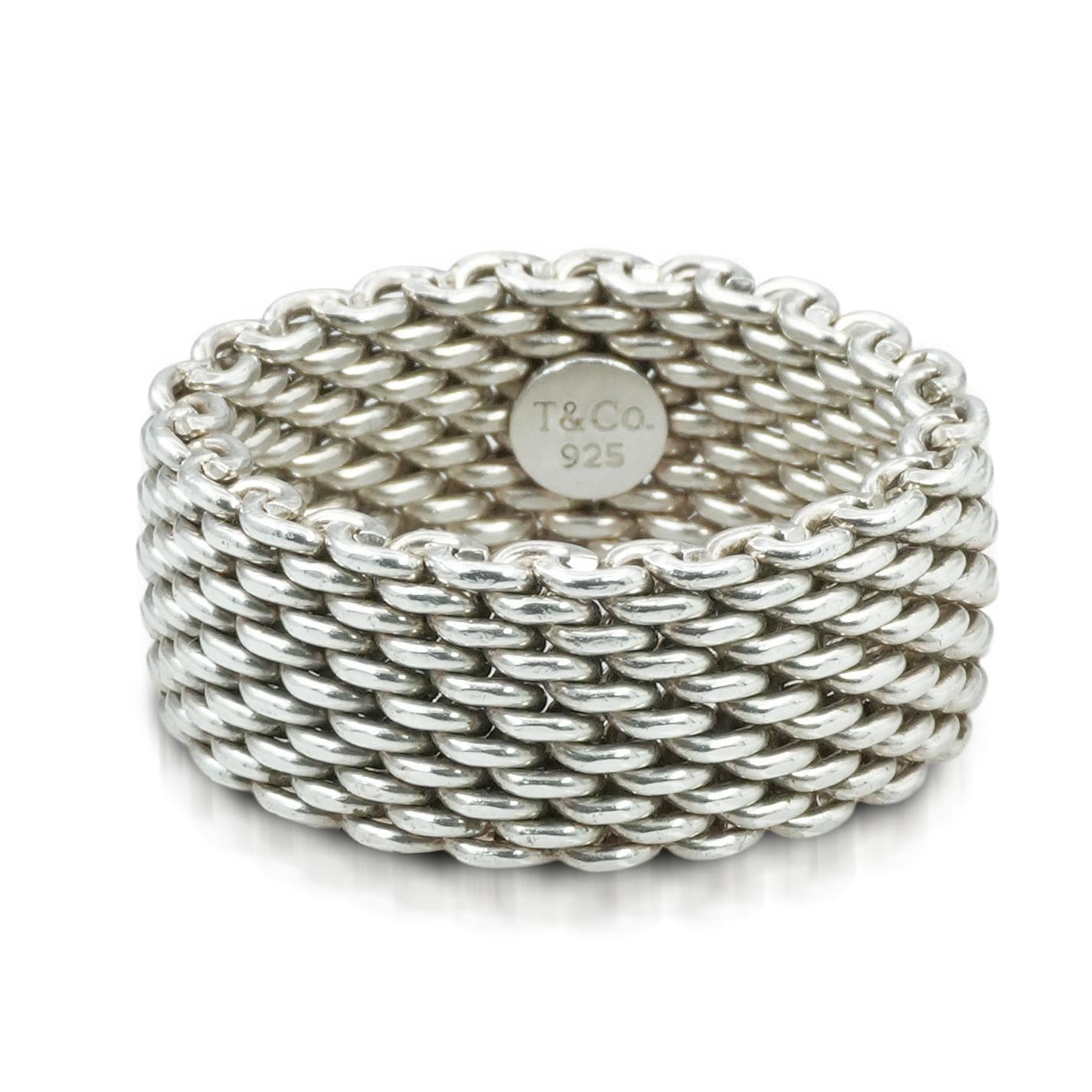 Tiffany & Co. Sterling Silver Somerset Mesh Bangle Bracelet and Ring Set
