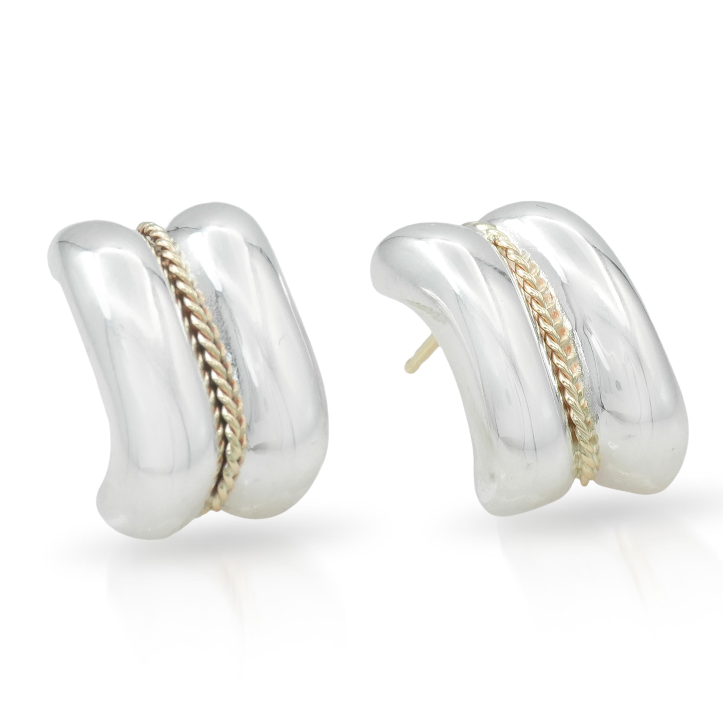 Vintage Tiffany & Co. Sterling Silver 14k Gold Rope Accent Earrings