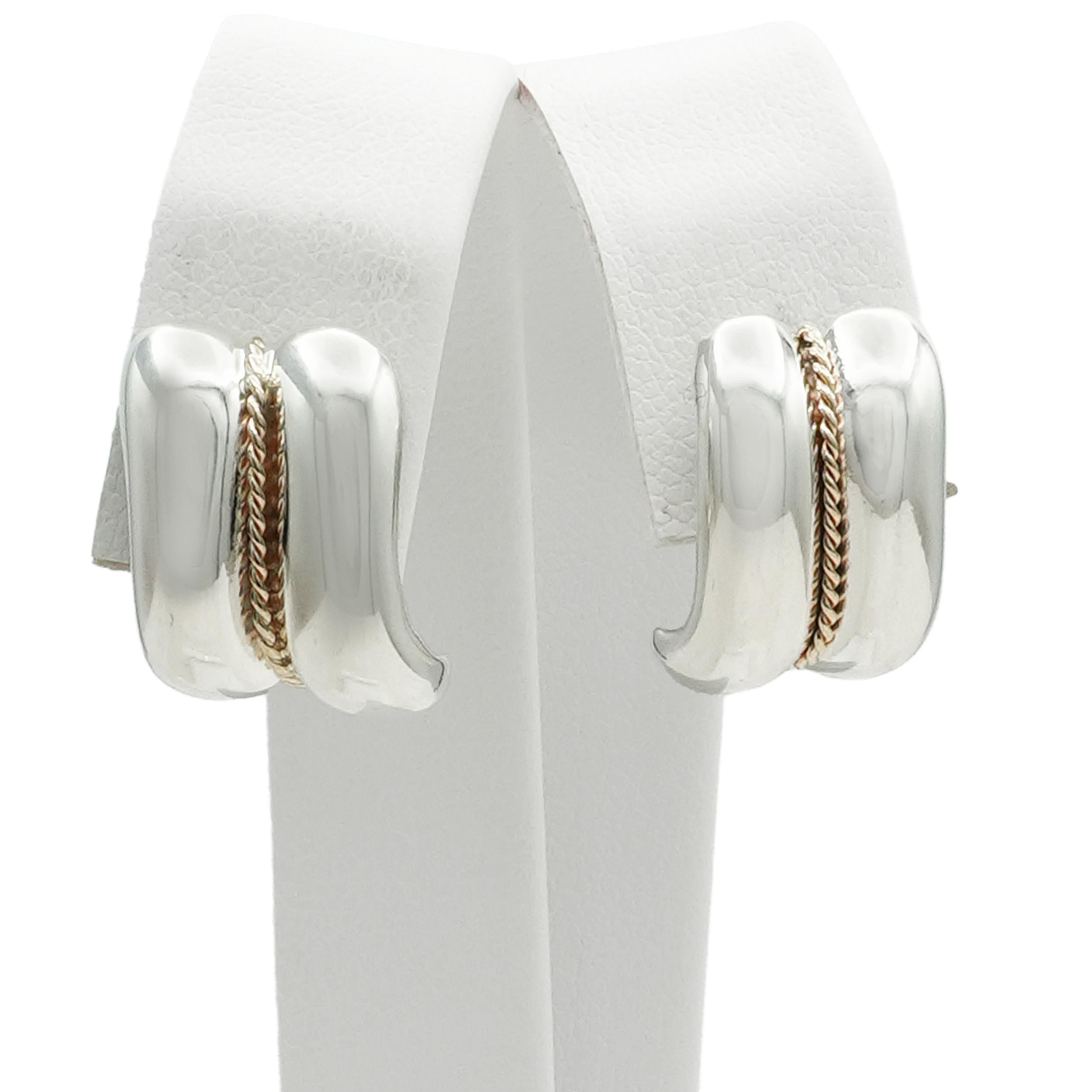 Vintage Tiffany & Co. Sterling Silver 14k Gold Rope Accent Earrings