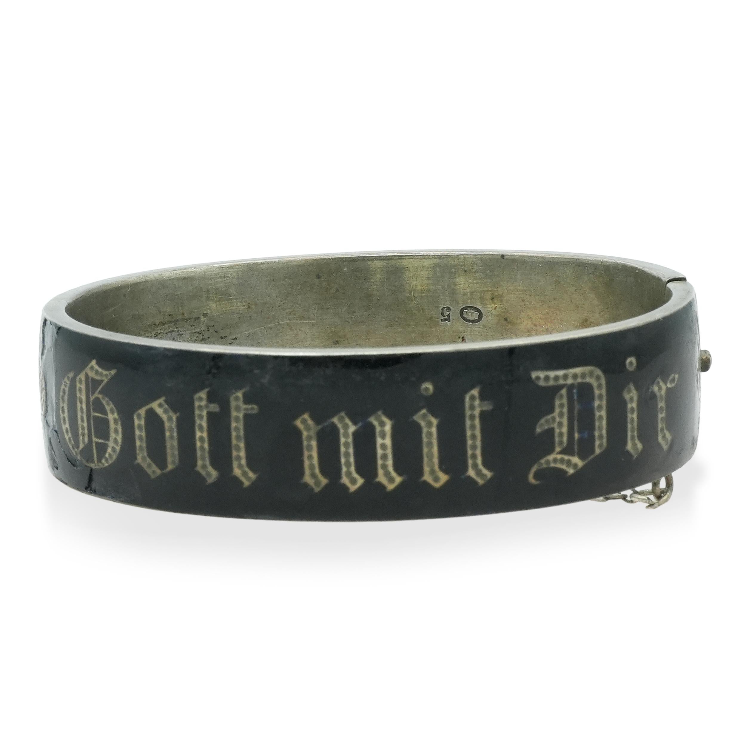 Lot of 2 Victorian Silver Black Enamel Pearl “Gott Mit Dir” Mourning Bracelet's