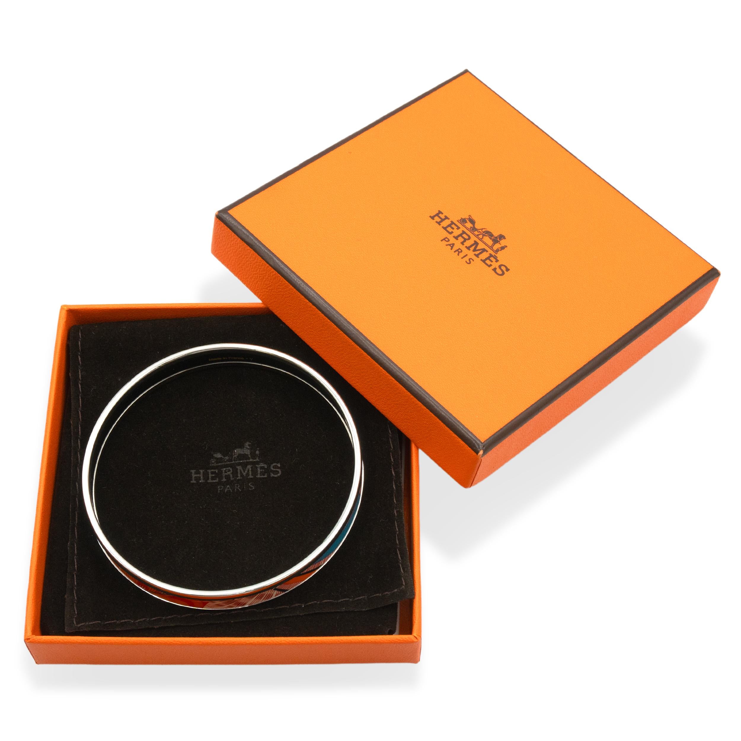 Hermès Palladium-Plated Multicolor Enamel Bangle Bracelet