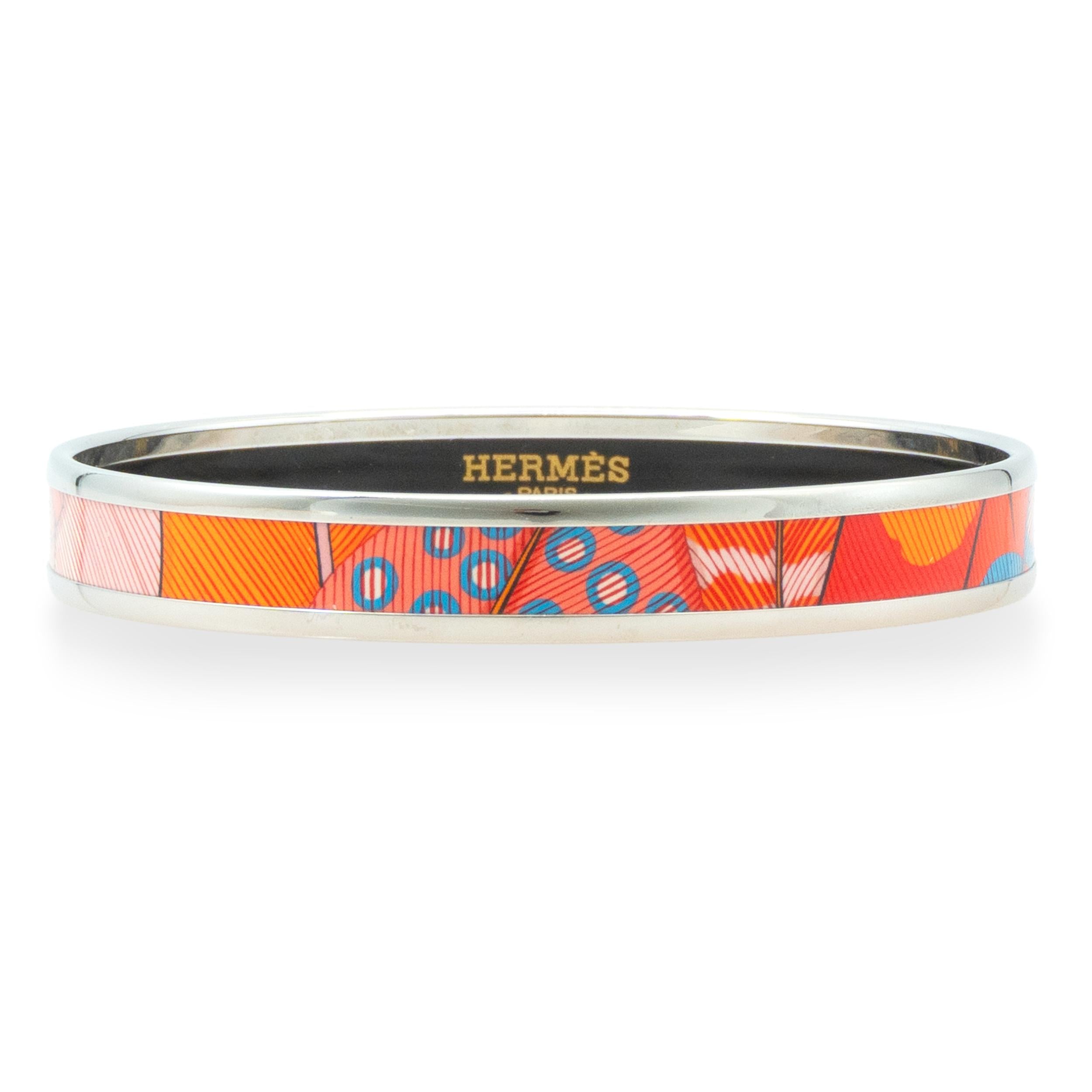 Hermès Palladium-Plated Multicolor Enamel Bangle Bracelet
