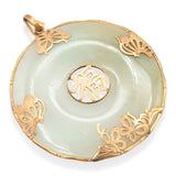 14K Yellow Gold Jade Butterfly Fu Disc Pendant