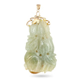 14K Gold Carved Jade Fruit and Foliage Pendant