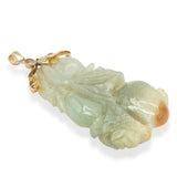 14K Gold Carved Jade Fruit and Foliage Pendant