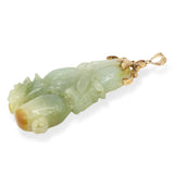 14K Gold Carved Jade Fruit and Foliage Pendant