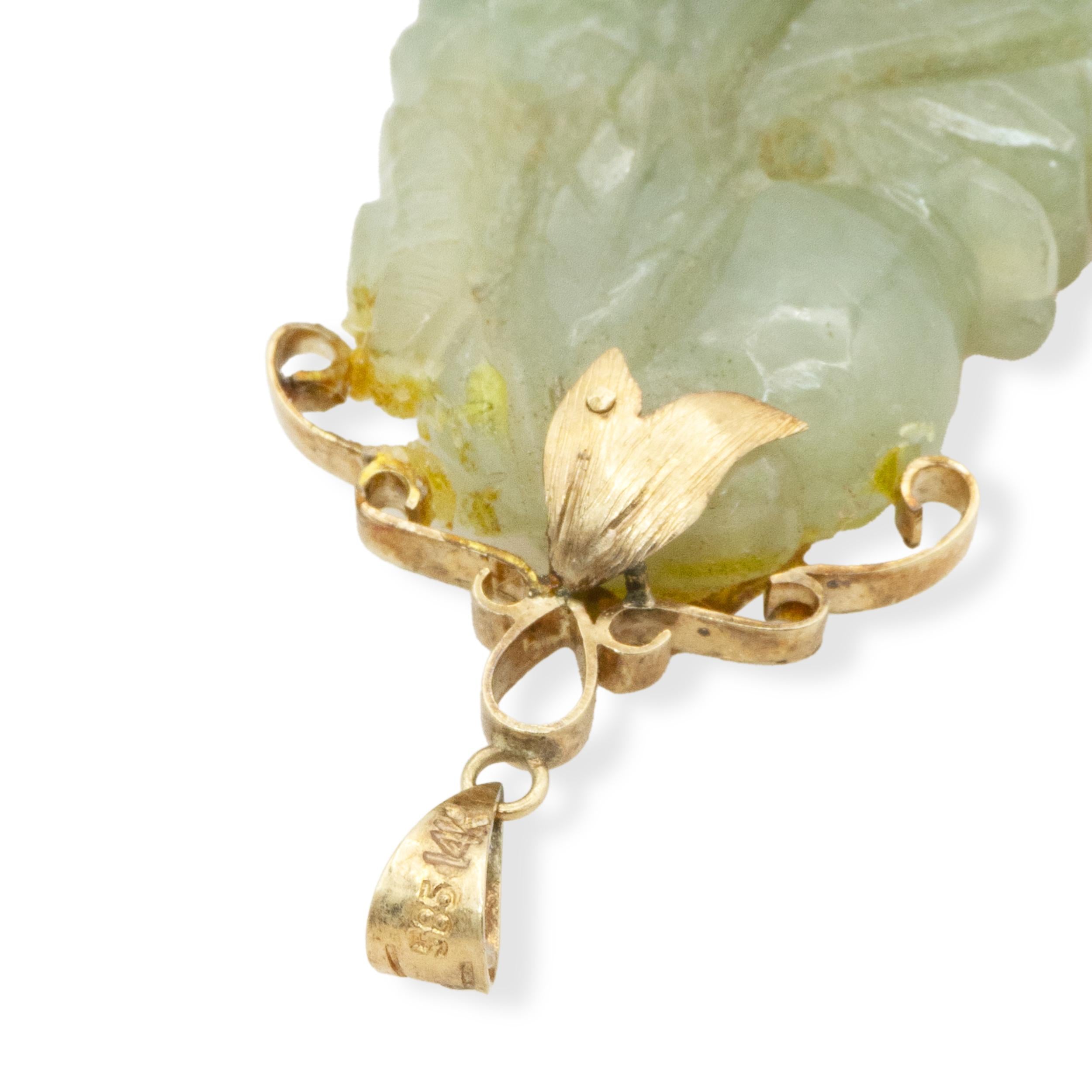 14K Gold Carved Jade Fruit and Foliage Pendant