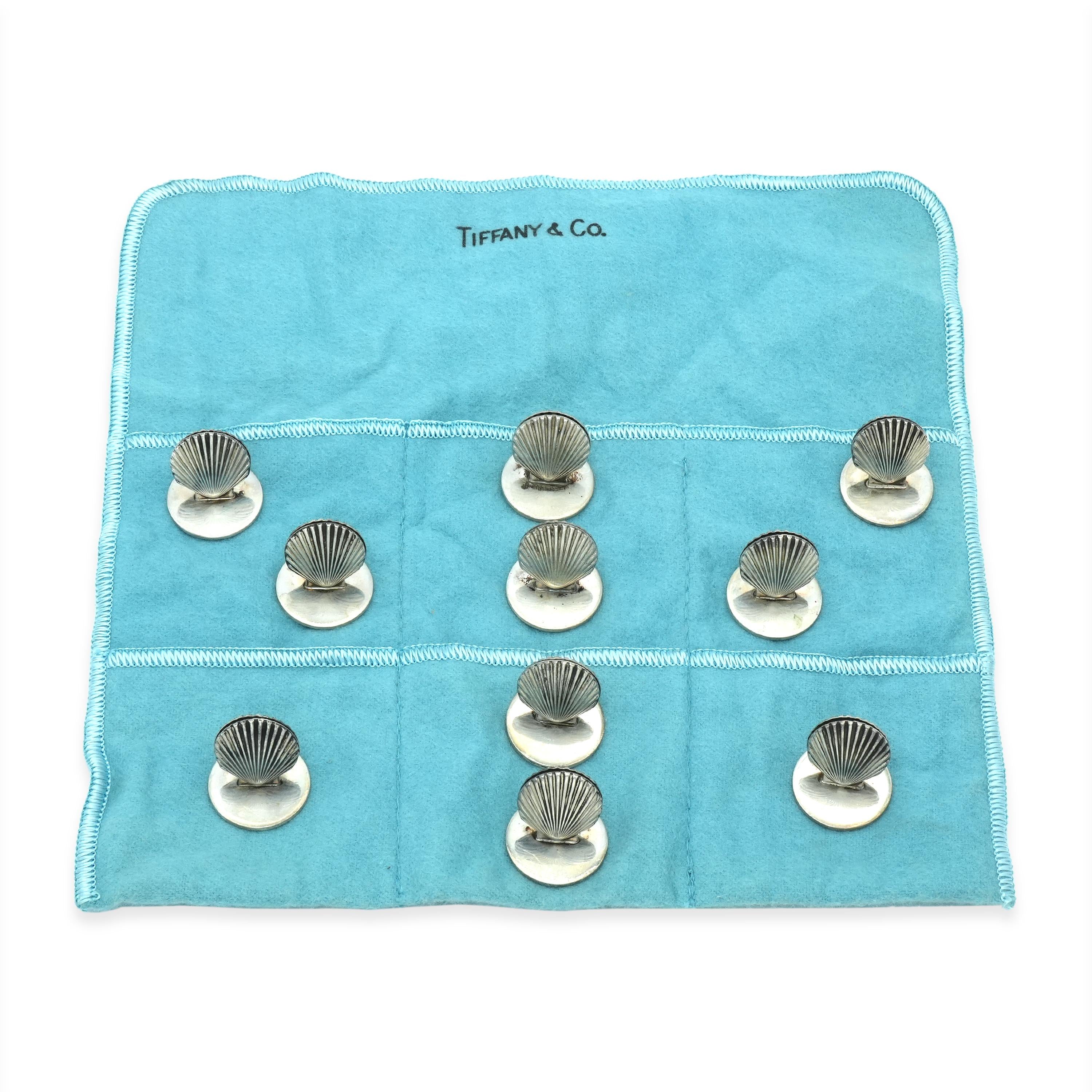 Set Of 10 Tiffany & Co. Makers Sterling Silver Seashell Place Card Holders