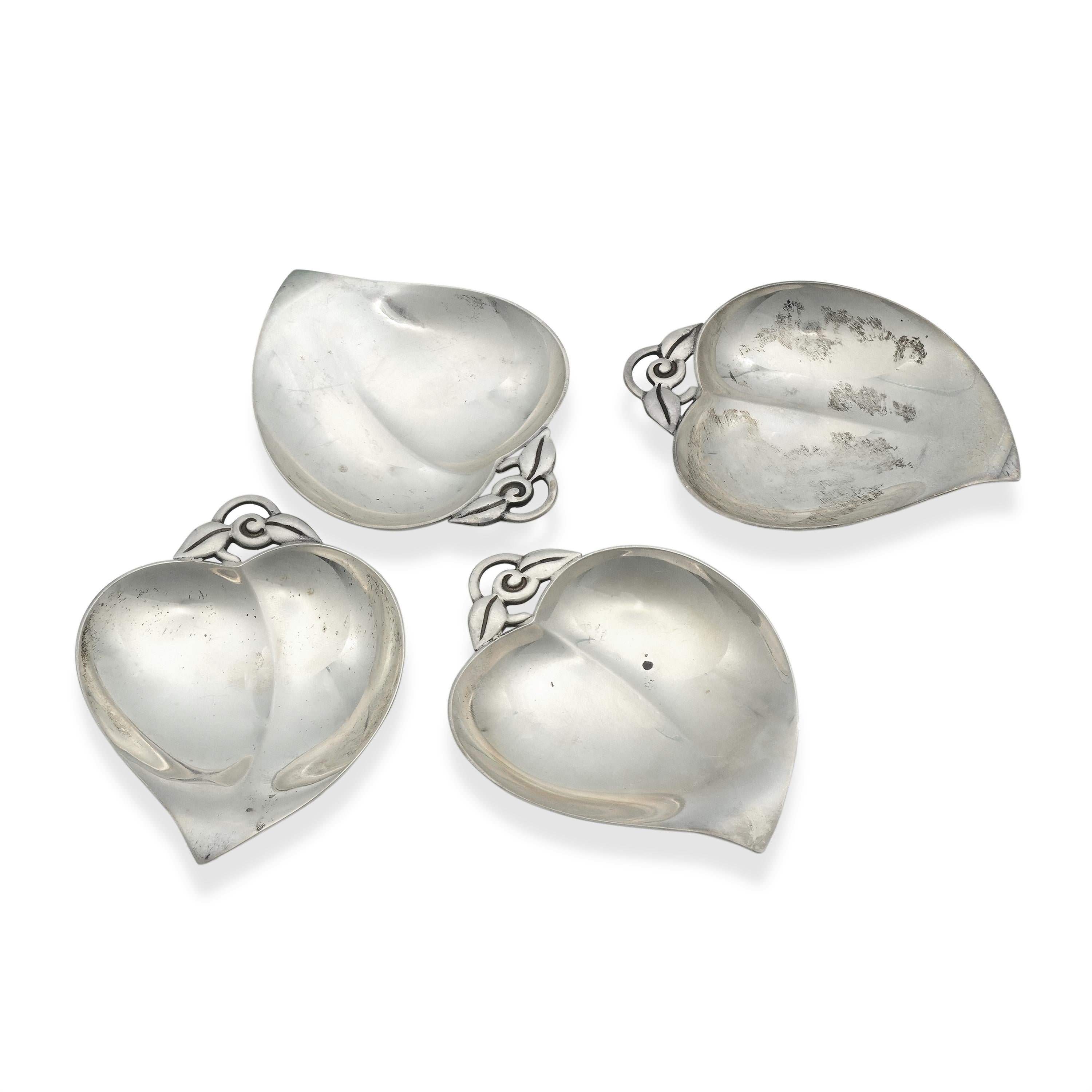 Vintage Tiffany & Co. Makers Sterling Silver Heart Leaf Dish Set of 4