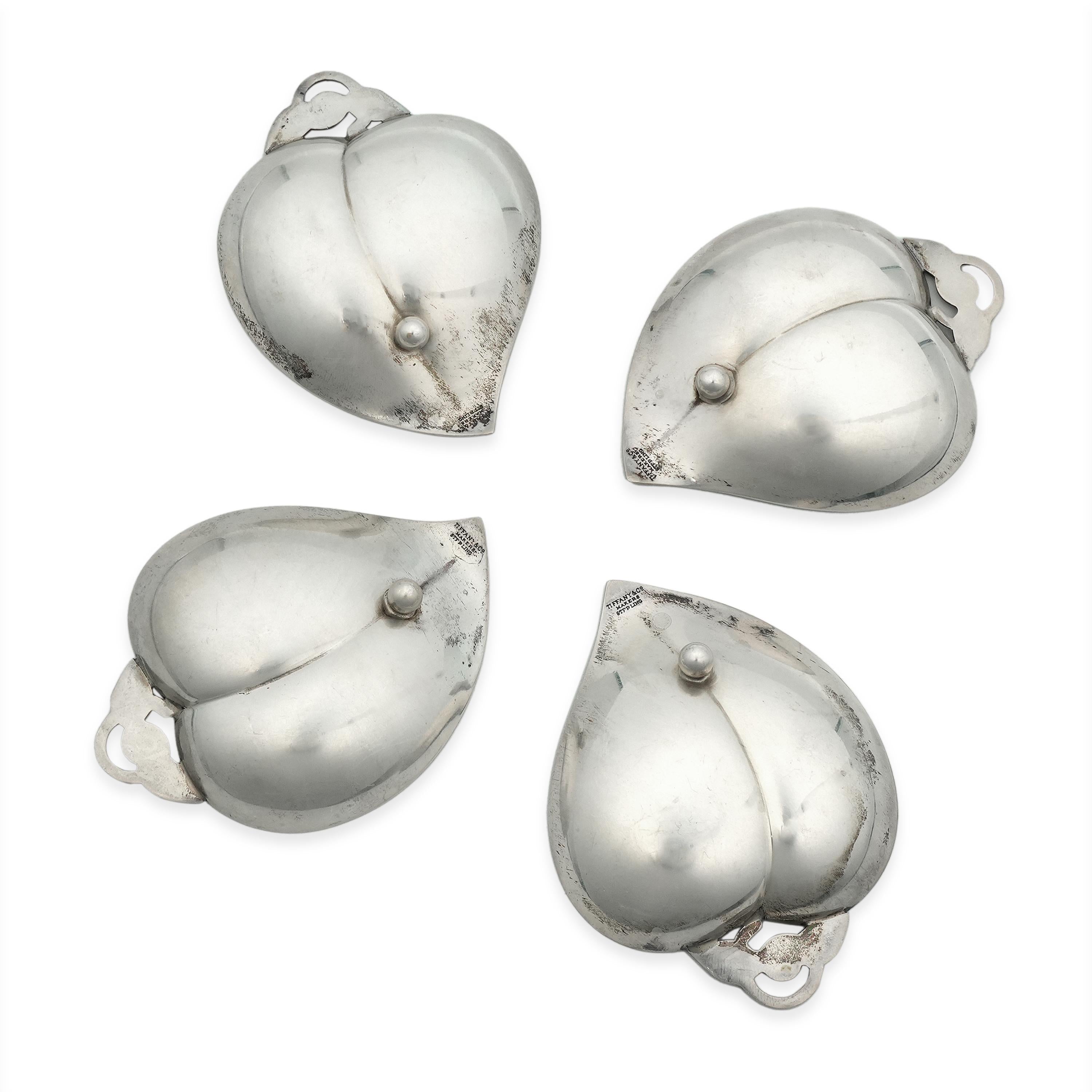 Vintage Tiffany & Co. Makers Sterling Silver Heart Leaf Dish Set of 4