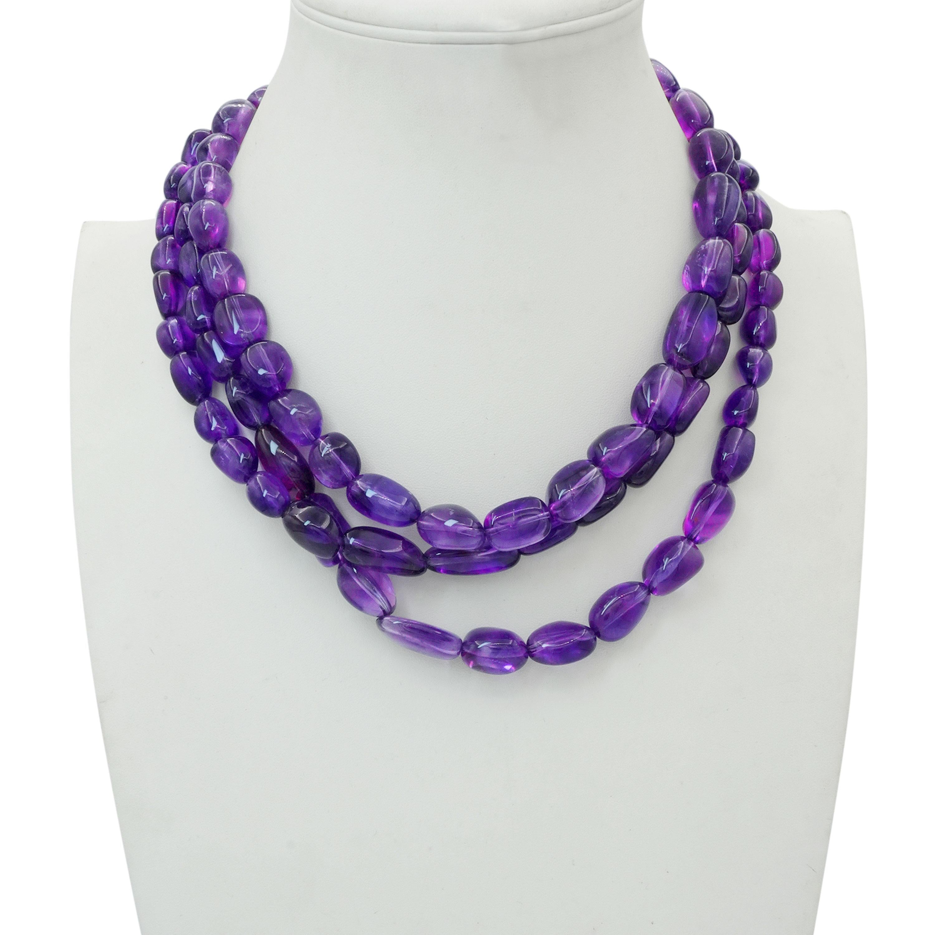 14K Gold Amethyst Three-Strand Beaded Necklace