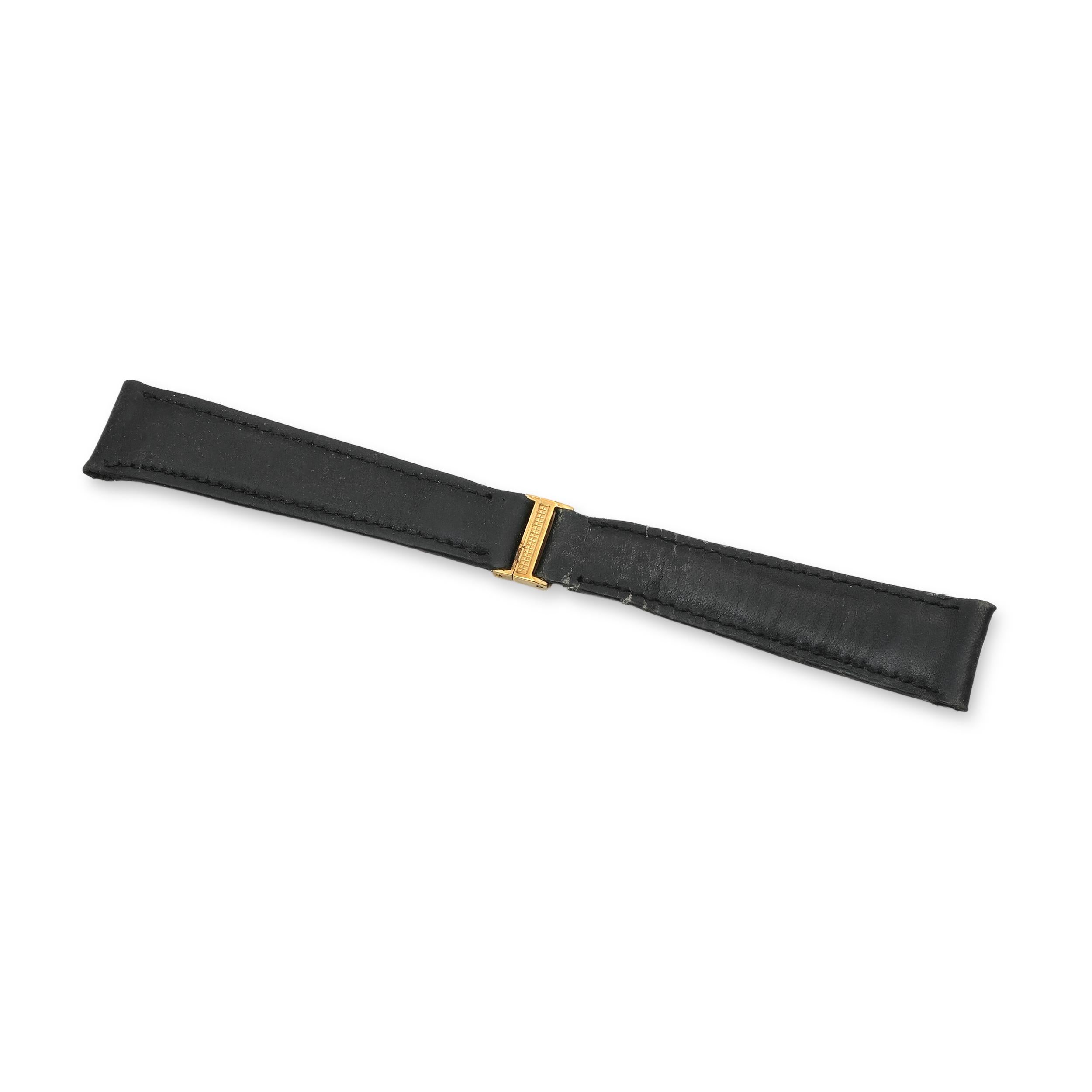 Vintage Boucheron Paris 18K Yellow Gold Black Leather Watch Strap