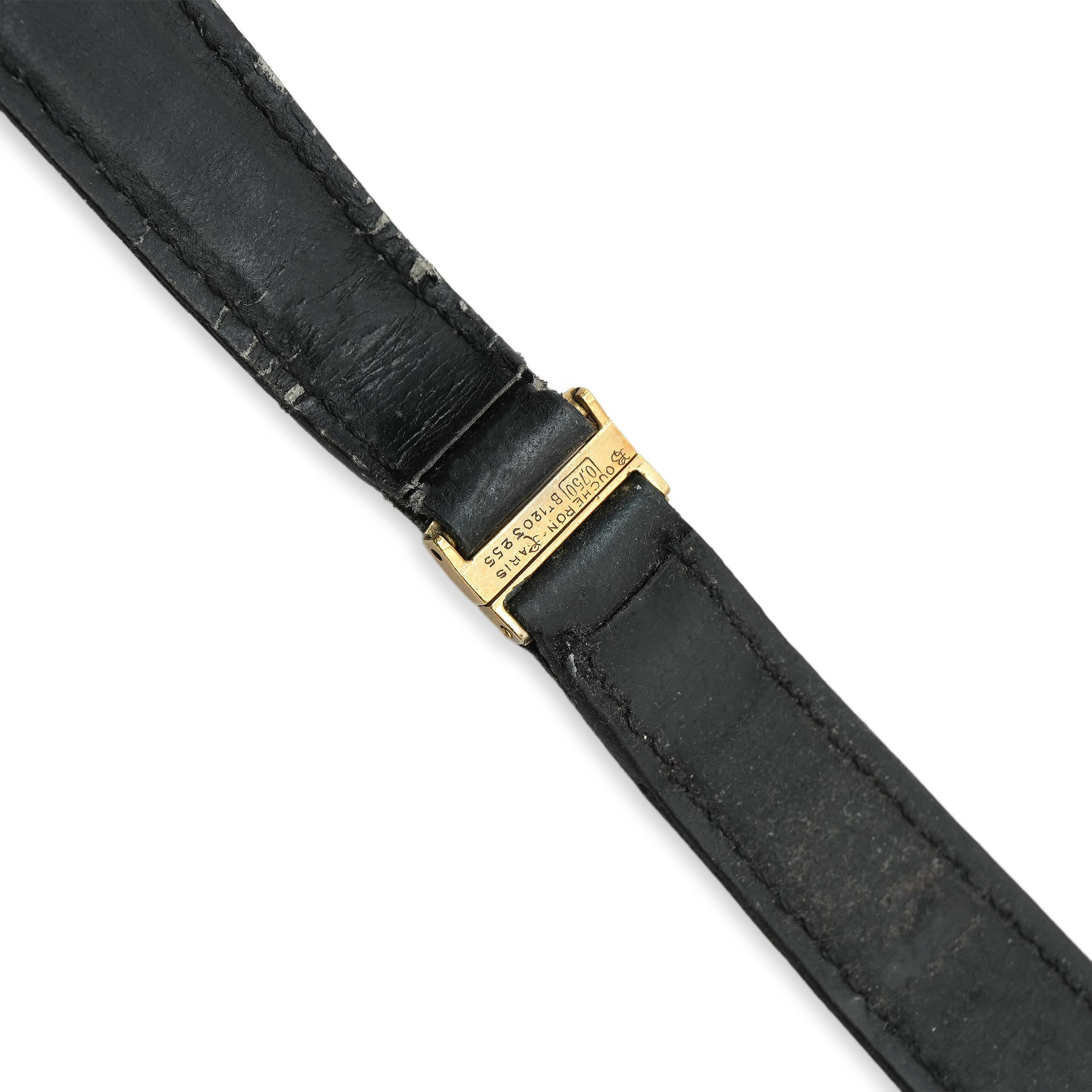 Vintage Boucheron Paris 18K Yellow Gold Black Leather Watch Strap