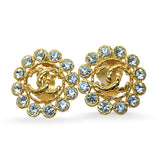 Vintage Chanel Gold-Plated Rhinestone CC Button Clip-On Earrings