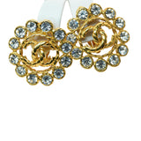 Vintage Chanel Gold-Plated Rhinestone CC Button Clip-On Earrings