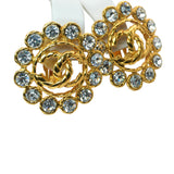 Vintage Chanel Gold-Plated Rhinestone CC Button Clip-On Earrings