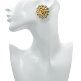 Vintage Chanel Gold-Plated Rhinestone CC Button Clip-On Earrings