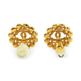 Vintage Chanel Gold-Plated Rhinestone CC Button Clip-On Earrings