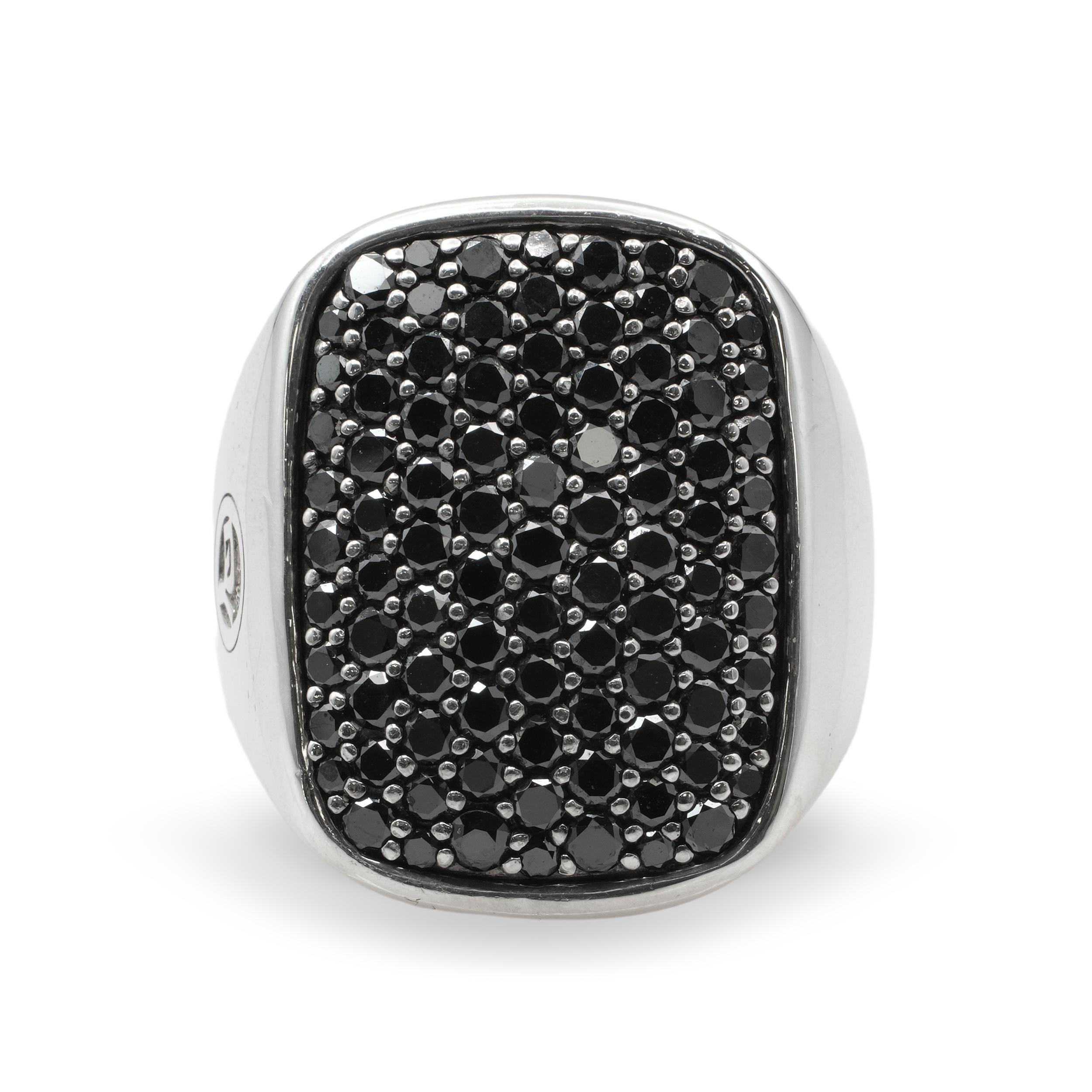 David Yurman Sterling Silver Pavé Black Diamond Signet Men's Ring