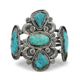 Vintage Navajo 900 Silver Five-Stone Turquoise Cuff Bracelet