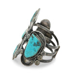Vintage Navajo 900 Silver Five-Stone Turquoise Cuff Bracelet