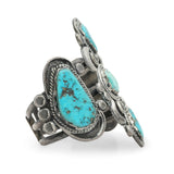 Vintage Navajo 900 Silver Five-Stone Turquoise Cuff Bracelet