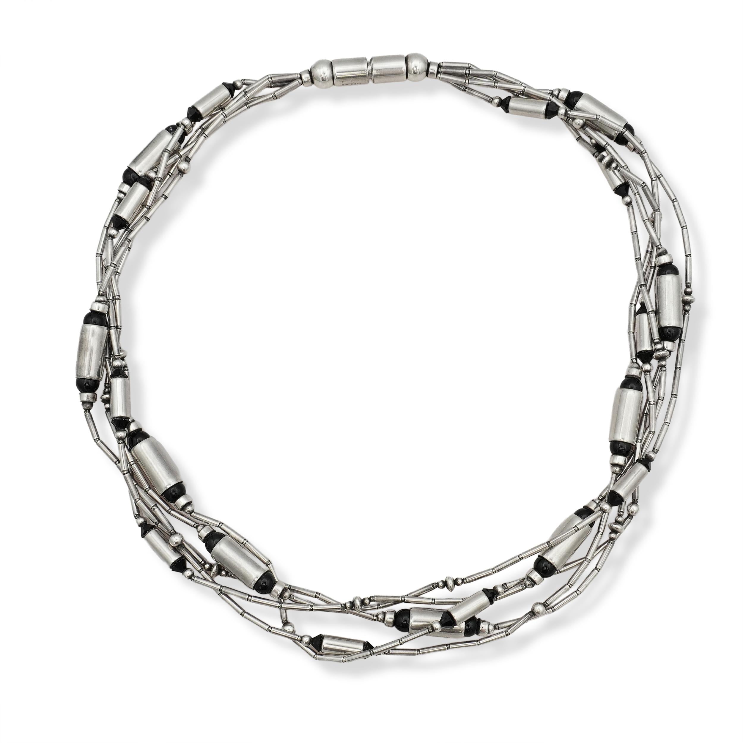 Sterling Silver Black Onyx Multi-Strand Necklace