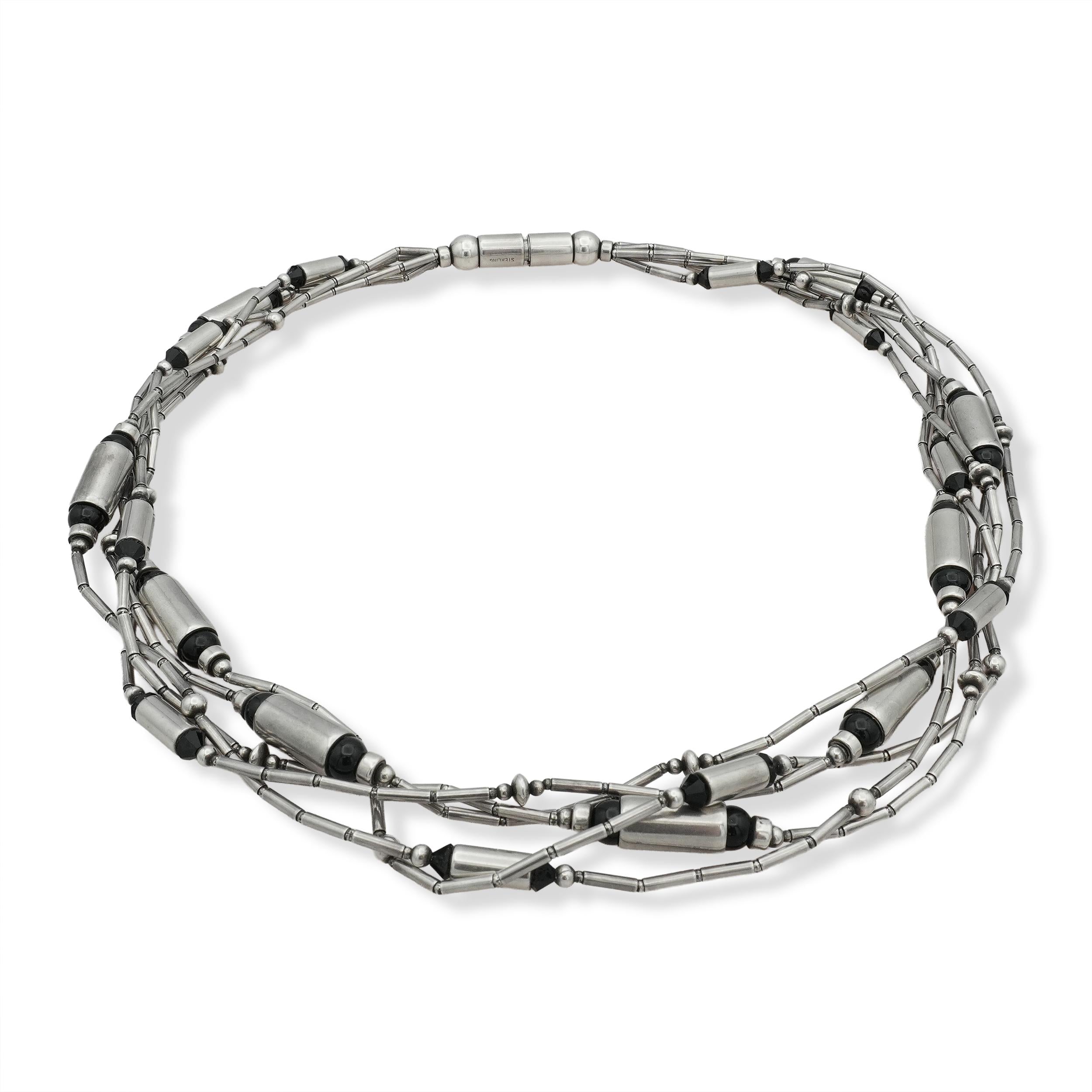 Sterling Silver Black Onyx Multi-Strand Necklace