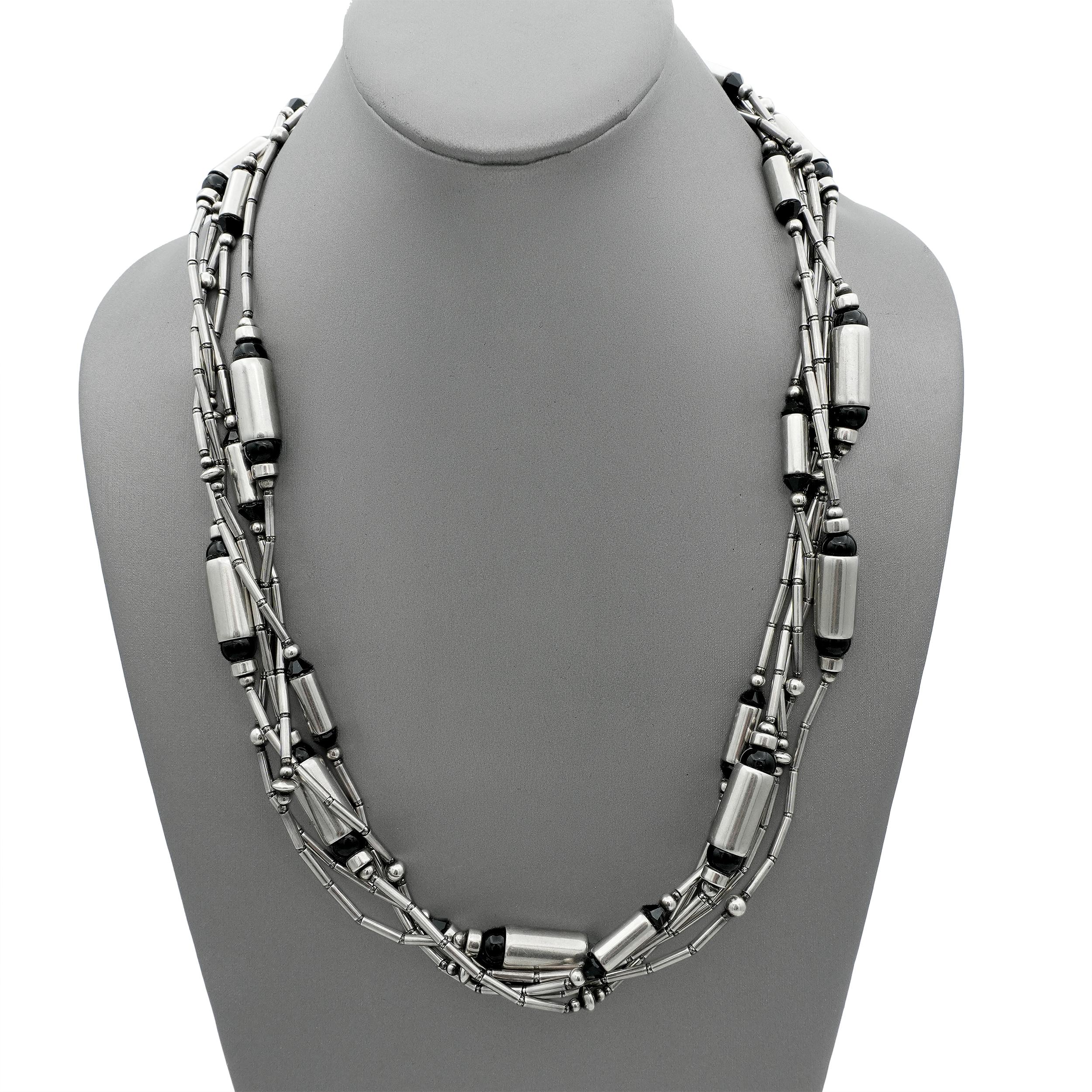 Sterling Silver Black Onyx Multi-Strand Necklace