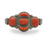 Vintage Sterling Silver Red Coral Hinged Bracelet