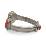 Vintage Sterling Silver Red Coral Hinged Bracelet