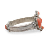 Vintage Sterling Silver Red Coral Hinged Bracelet