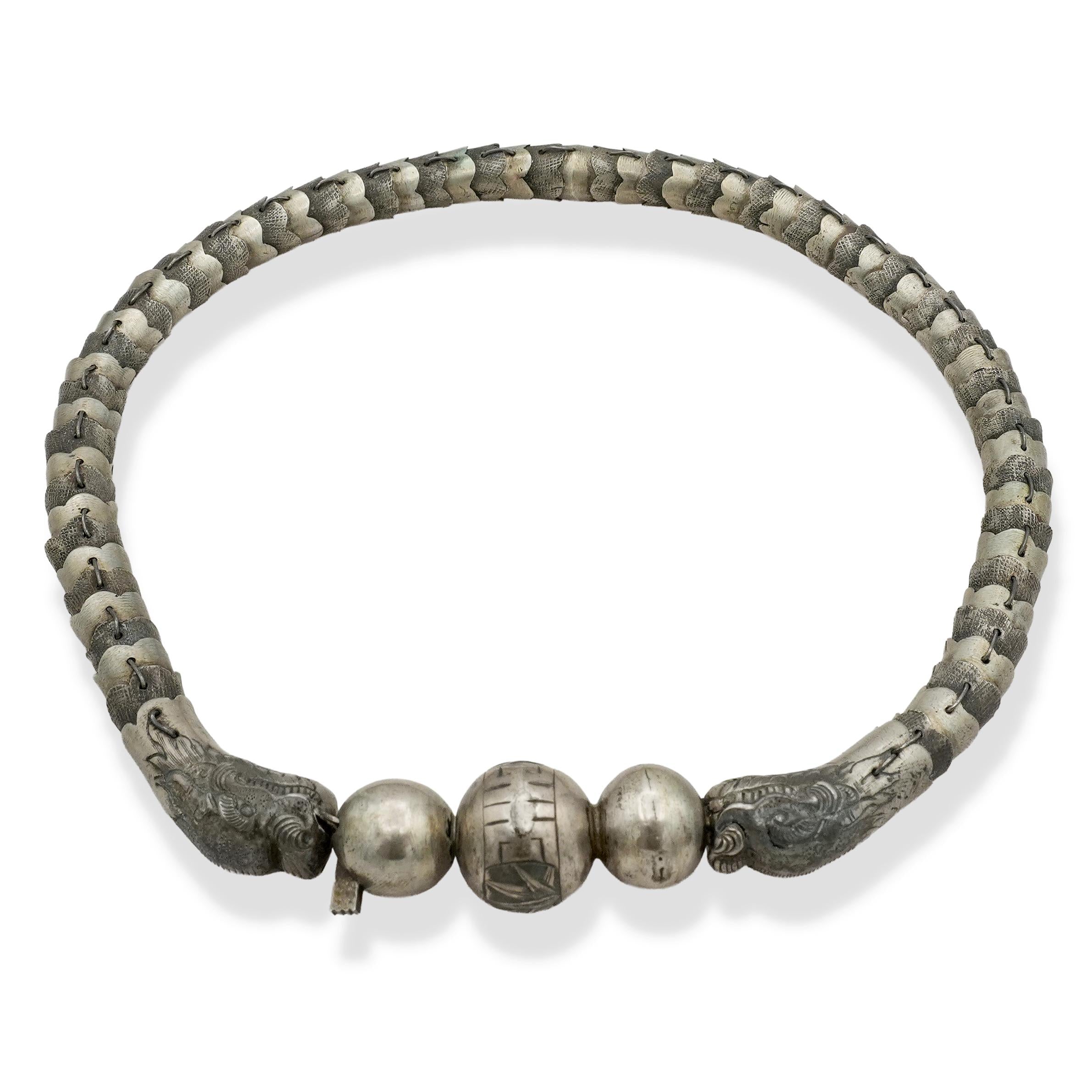 Antique Chinese Silver Articulated Dragon Necklace