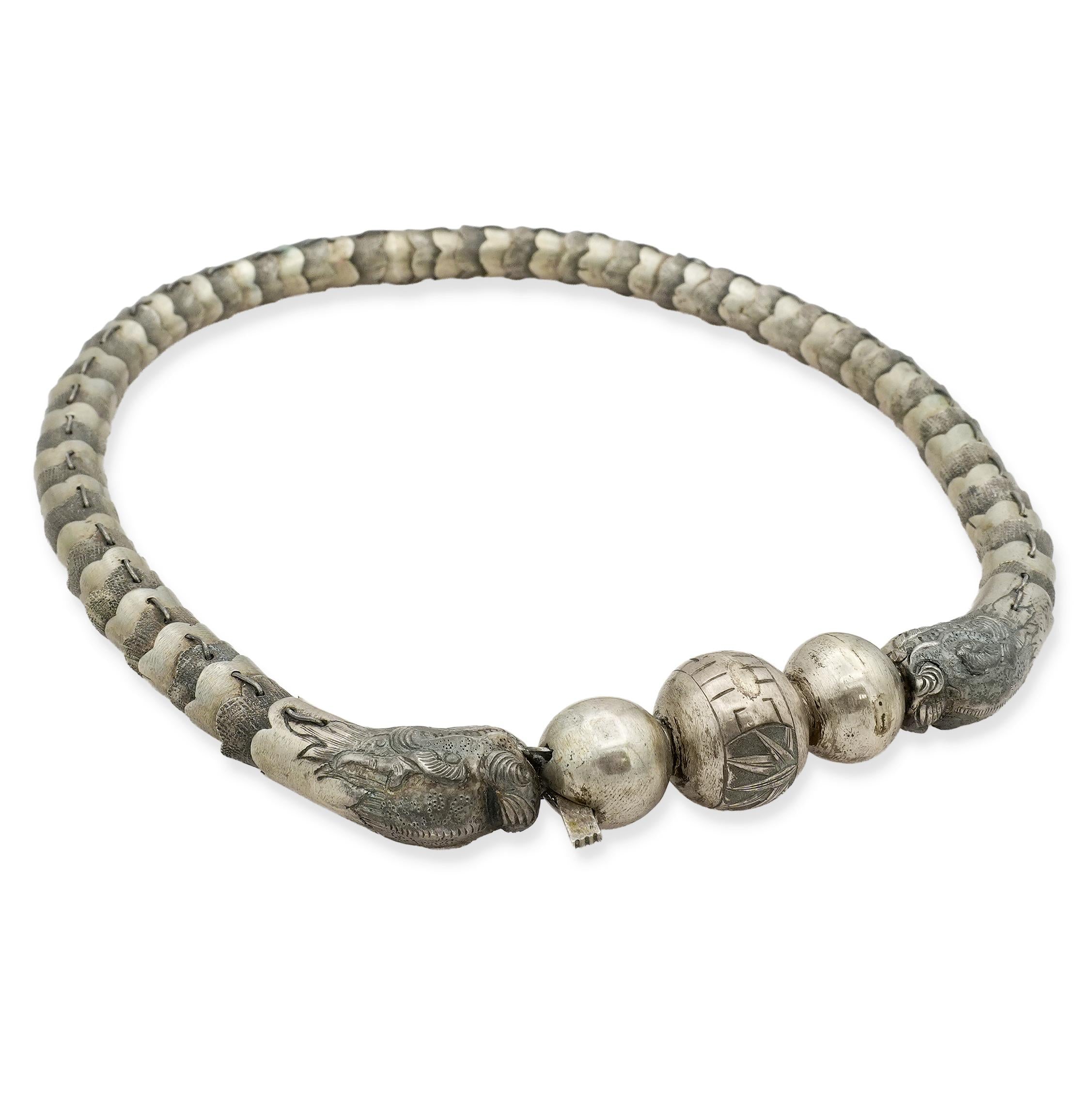 Antique Chinese Silver Articulated Dragon Necklace