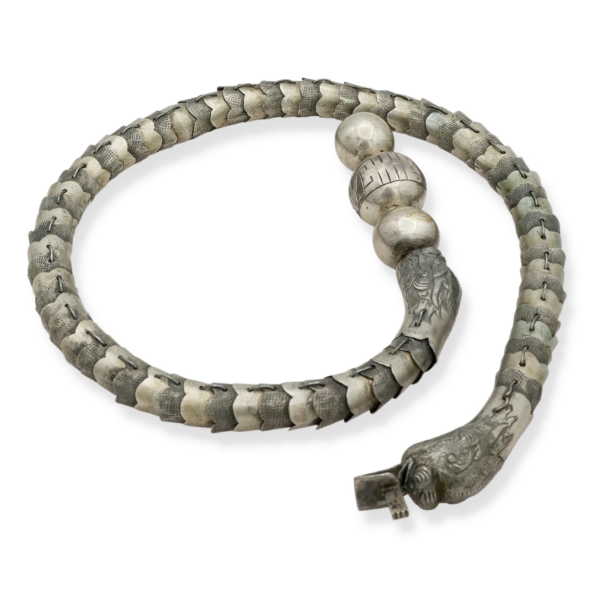 Antique Chinese Silver Articulated Dragon Necklace