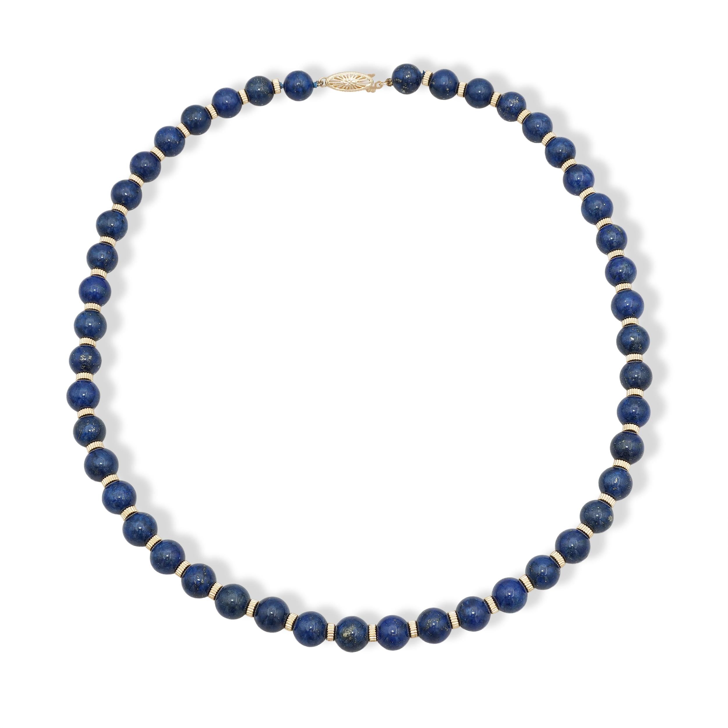 14K Gold Lapis Lazuli Beaded Strand Necklace
