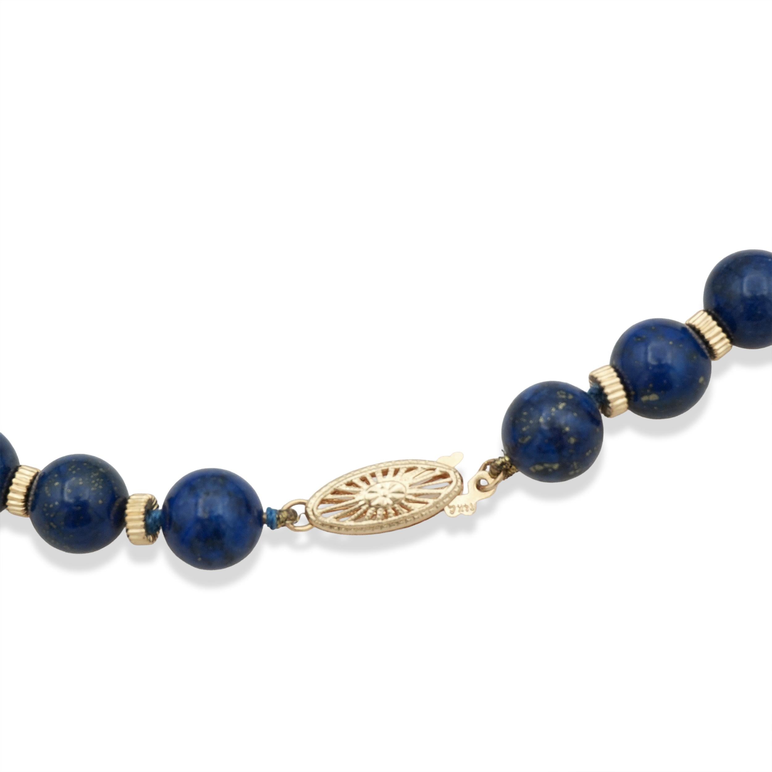 14K Gold Lapis Lazuli Beaded Strand Necklace