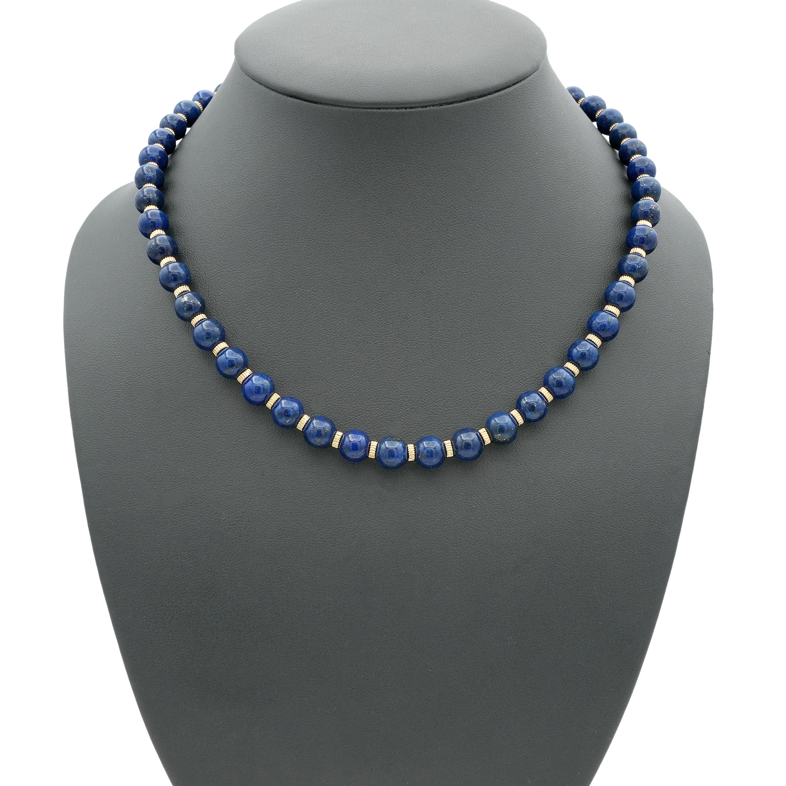 14K Gold Lapis Lazuli Beaded Strand Necklace