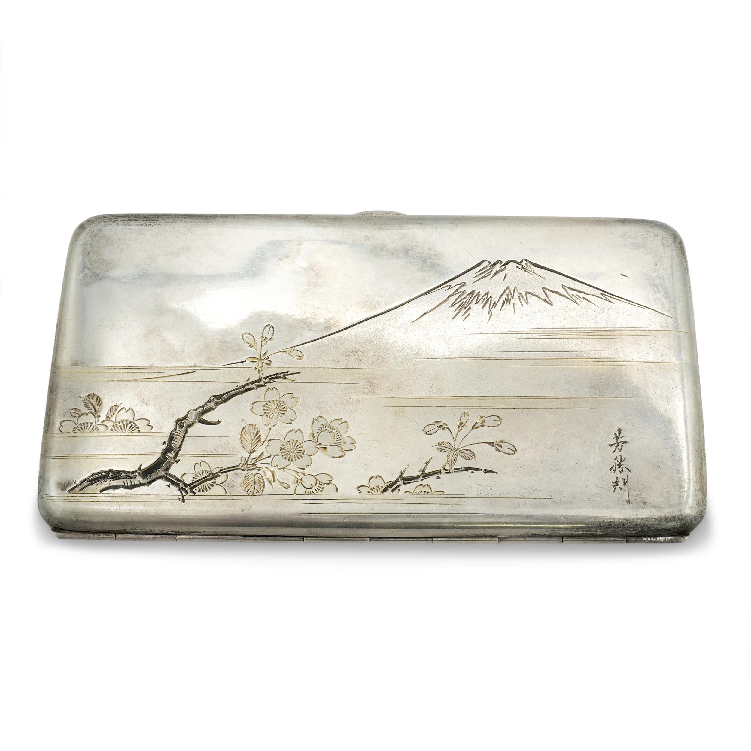 Antique Japanese 950 Sterling Silver Mount Fuji Cigarette Case